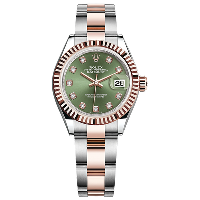 Rolex Lady-Datejust Olive-Green Diamond Dial Fluted Bezel 28mm 279171