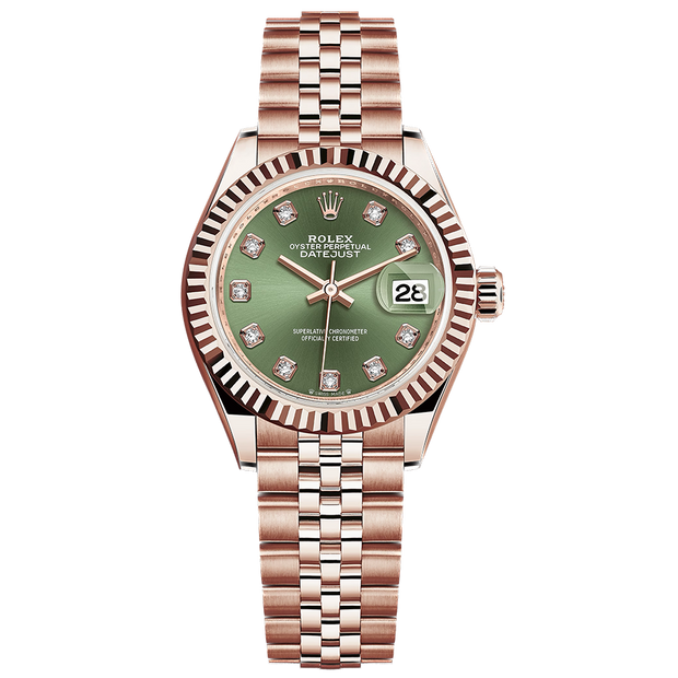 Rolex Lady-Datejust Olive-Green Diamond Dial Fluted Bezel 28mm 279175