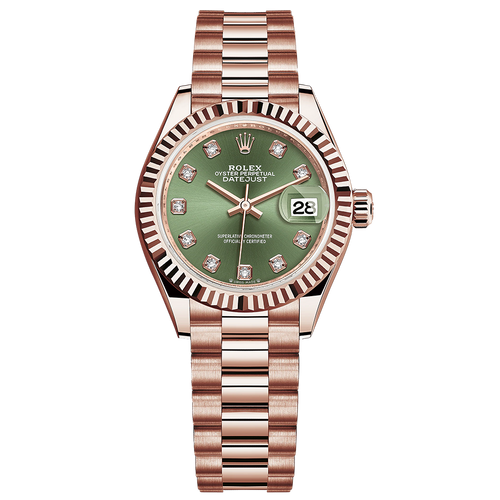 Rolex Lady-Datejust Olive-Green Diamond Dial Fluted Bezel 28mm 279175