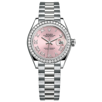 Rolex Lady-Datejust Pink Roman Numeral Dial Diamond Bezel 28mm 279139RBR