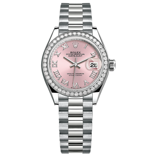Rolex Lady-Datejust Pink Roman Numeral Dial Diamond Bezel 28mm 279139RBR