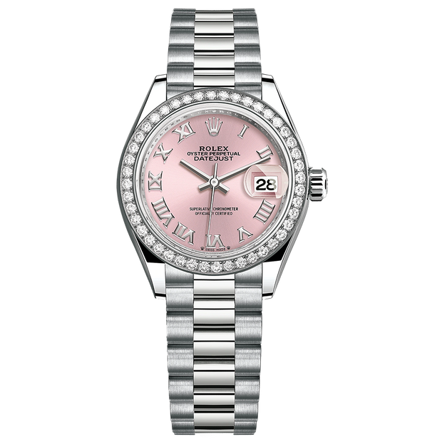 Rolex Lady-Datejust Pink Roman Numeral Dial Diamond Bezel 28mm 279139RBR