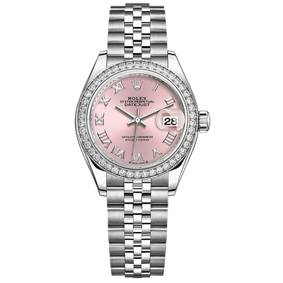 Rolex Lady-Datejust Pink Roman Numeral Dial Diamond Bezel 28mm 279384RBR