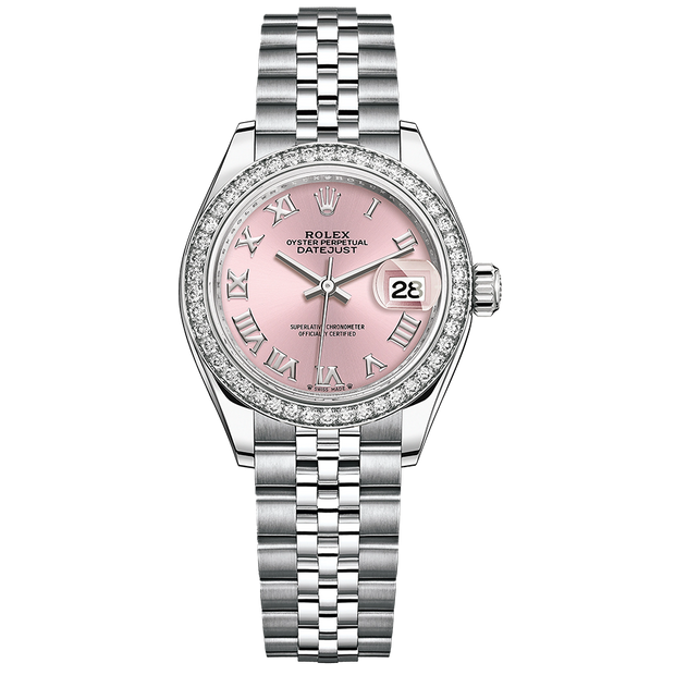 Rolex Lady-Datejust Pink Roman Numeral Dial Diamond Bezel 28mm 279384RBR