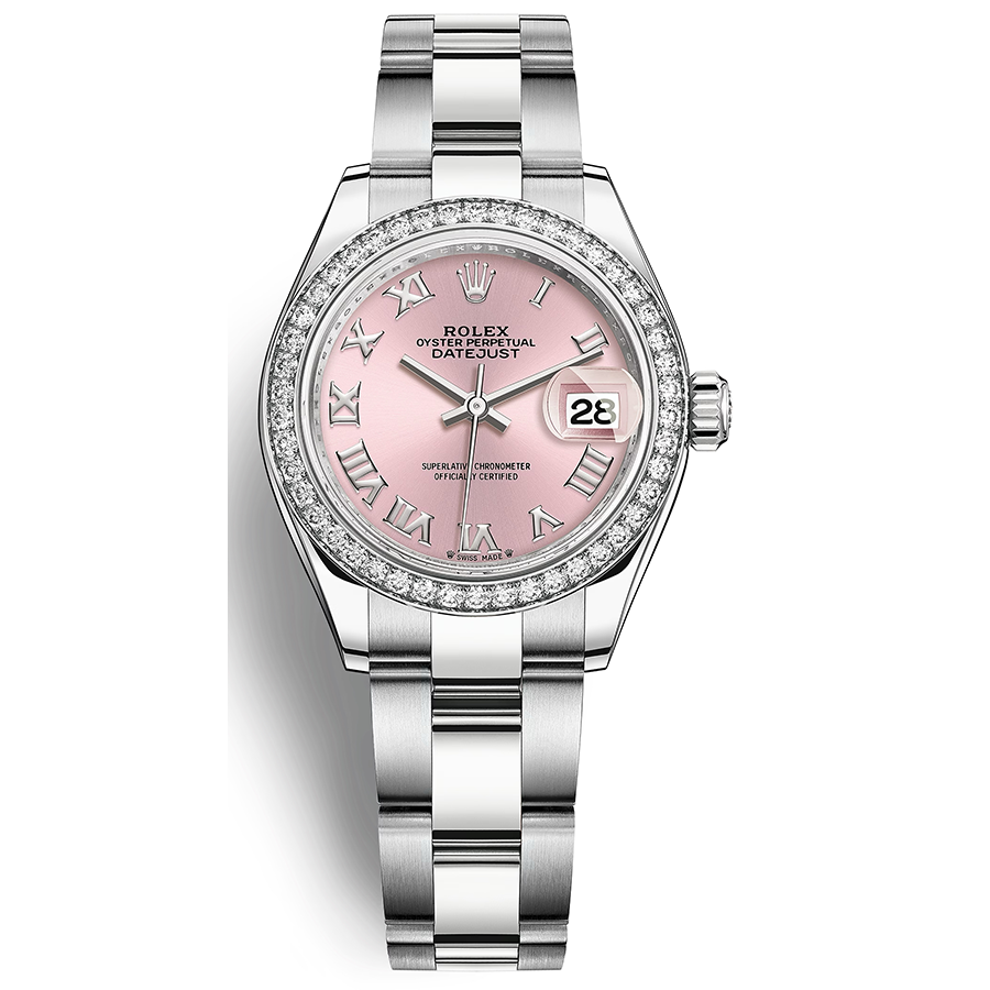 Rolex Lady Datejust Pink Roman Numeral Dial Diamond Bezel