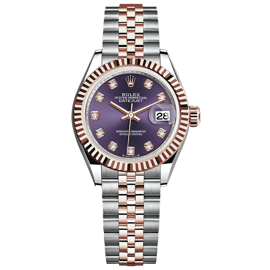 Rolex Lady Datejust Purple Diamond Dial Fluted Bezel 28mm 279171