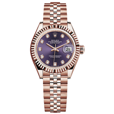 Rolex Lady-Datejust Purple Diamond Dial Fluted Bezel 28mm 279175