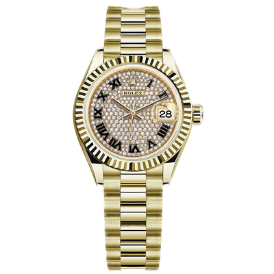 Rolex Lady-Datejust Diamond-Paved Dial Fluted Bezel 28mm 279178