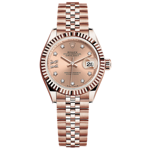 Rolex Lady-Datejust Rose Diamond Star Dial Fluted Bezel 28mm 279175
