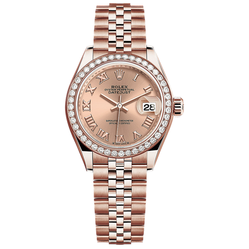 Rolex Lady-Datejust Rose Roman Numeral Dial Diamond Bezel 28mm 279135RBR