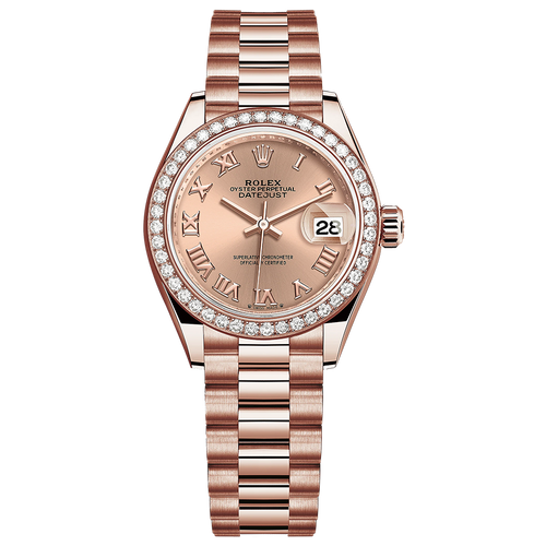 Rolex Lady-Datejust Rose Roman Numeral Dial Diamond Bezel 28mm 279135RBR
