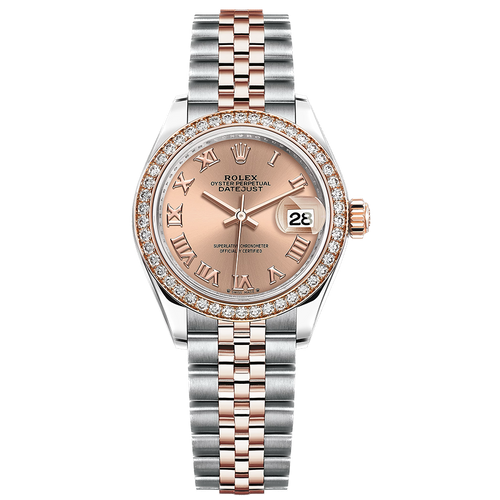 Rolex Lady-Datejust Rose Roman Numeral Dial Diamond Bezel 28mm 279381RBR