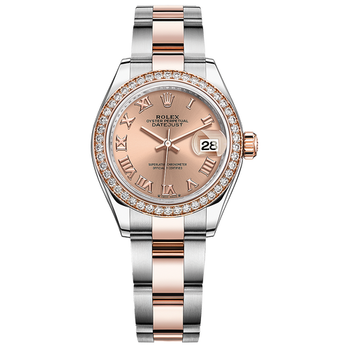 Rolex Lady-Datejust Rose Roman Numeral Dial Diamond Bezel 28mm 279381RBR