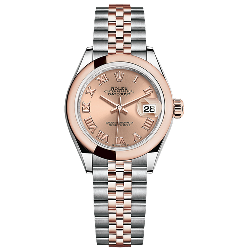 Rolex Lady-Datejust Rose Roman Numeral Dial Domed Bezel 28mm 279161