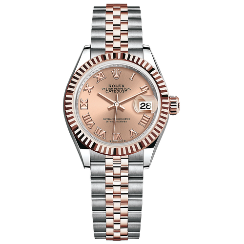 Rolex Lady-Datejust Rose Roman Numeral Dial Fluted Bezel 28mm 279171
