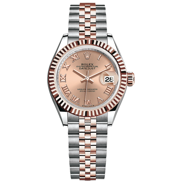 Rolex Lady-Datejust Rose Roman Numeral Dial Fluted Bezel 28mm 279171