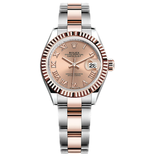 Rolex Lady-Datejust Rose Roman Numeral Dial Fluted Bezel 28mm 279171