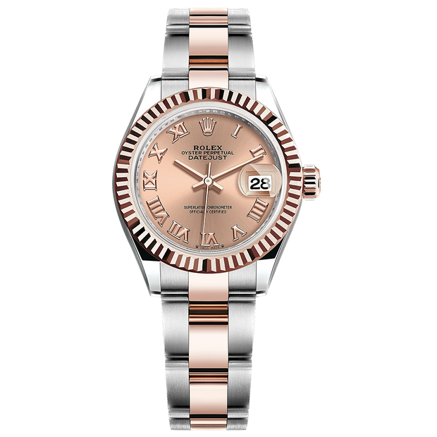 Rolex Lady-Datejust Rose Roman Numeral Dial Fluted Bezel 28mm 279171