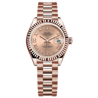 Rolex Lady-Datejust Rose Roman Numeral Dial Fluted Bezel 28mm 279175