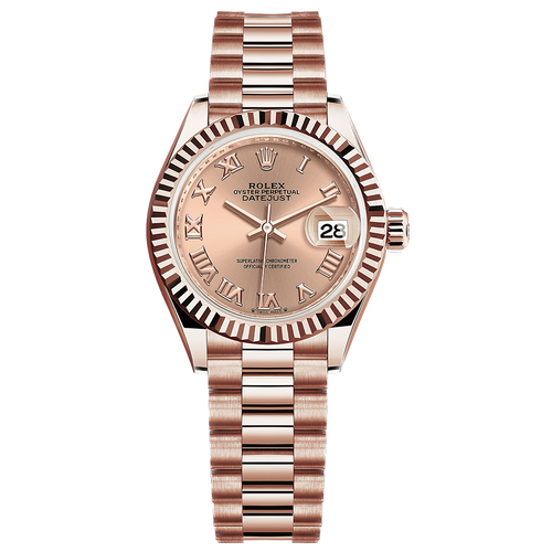 Rolex Lady-Datejust Rose Roman Numeral Dial Fluted Bezel 28mm 279175