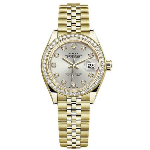 Rolex Lady-Datejust Silver Diamond Dial Diamond Bezel 28mm 279138RBR