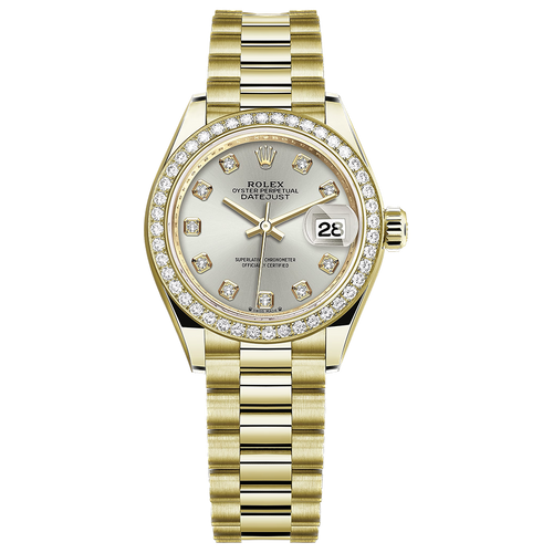 Rolex Lady-Datejust Silver Diamond Dial Diamond Bezel 28mm 279138RBR