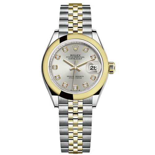 Rolex Lady-Datejust Silver Diamond Dial Domed Bezel 28mm 279163