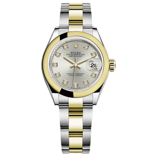 Rolex Lady-Datejust Silver Diamond Dial Domed Bezel 28mm 279163