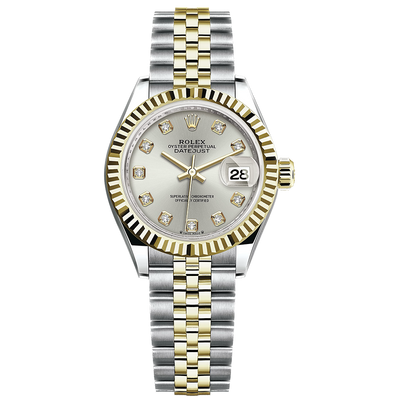 Rolex Lady-Datejust Silver Diamond Dial Fluted Bezel 28mm 279173