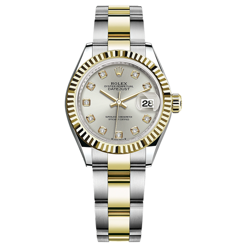 Rolex Lady-Datejust Silver Diamond Dial Fluted Bezel 28mm 279173