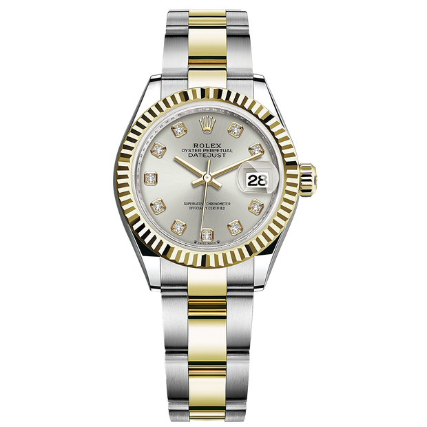 Rolex Lady-Datejust Silver Diamond Dial Fluted Bezel 28mm 279173