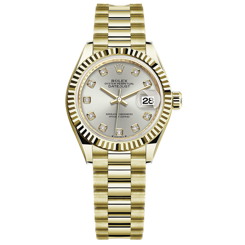 Rolex Lady-Datejust Silver Diamond Dial Fluted Bezel 28mm 279178