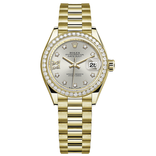 Rolex Lady-Datejust Silver Diamond Star Dial Diamond Bezel 28mm 279138RBR