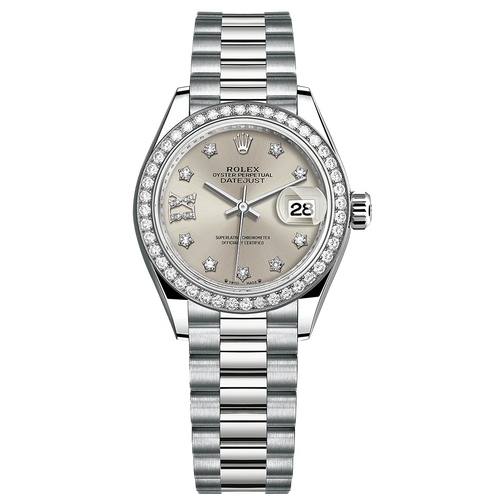 Rolex Lady-Datejust Silver Diamond Star Dial Diamond Bezel 28mm 279139RBR