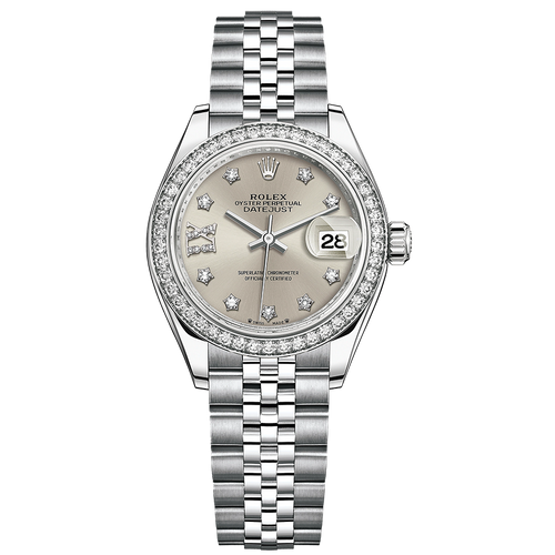 Rolex Lady-Datejust Silver Diamond Star Dial Diamond Bezel 28mm 279384RBR