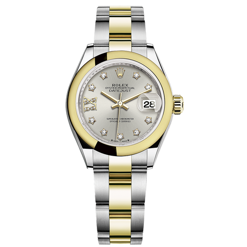 Rolex Lady-Datejust Silver Diamond Star Dial Domed Bezel 28mm 279163