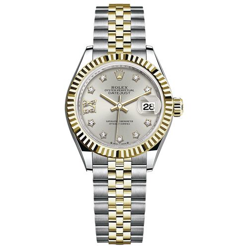 Rolex Lady-Datejust Silver Diamond Star Dial Fluted Bezel 28mm 279173