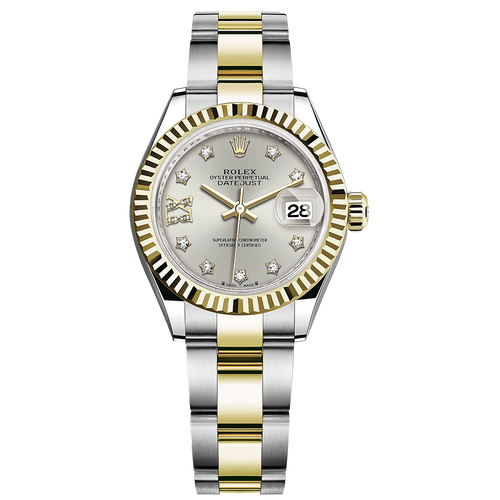 Rolex Lady-Datejust Silver Diamond Star Dial Fluted Bezel 28mm 279173