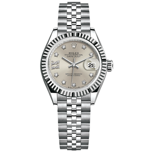 Rolex Lady-Datejust Silver Diamond Star Dial Fluted Bezel 28mm 279174