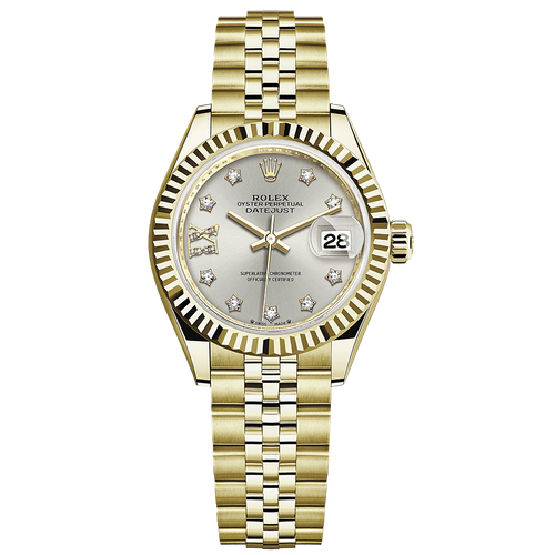 Rolex Lady-Datejust Silver Diamond Star Dial Fluted Bezel 28mm 279178