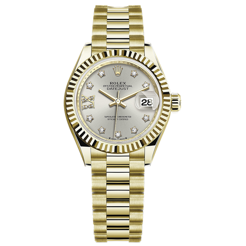 Rolex Lady-Datejust Silver Diamond Star Dial Fluted Bezel 28mm 279178