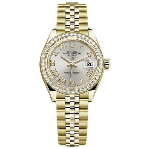 Rolex Lady-Datejust Silver Roman Numeral Dial Diamond Bezel 28mm 279138RBR