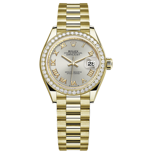 Rolex Lady-Datejust Silver Roman Numeral Dial Diamond Bezel 28mm 279138RBR