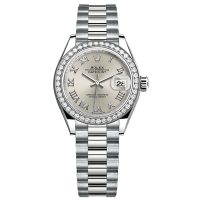 Rolex Lady-Datejust Silver Roman Numeral Dial Diamond Bezel 28mm 279139RBR