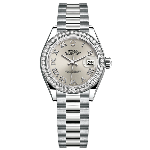 Rolex Lady-Datejust Silver Roman Numeral Dial Diamond Bezel 28mm 279139RBR