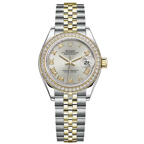 Rolex Lady-Datejust Silver Roman Numeral Dial Diamond Bezel 28mm 279383RBR
