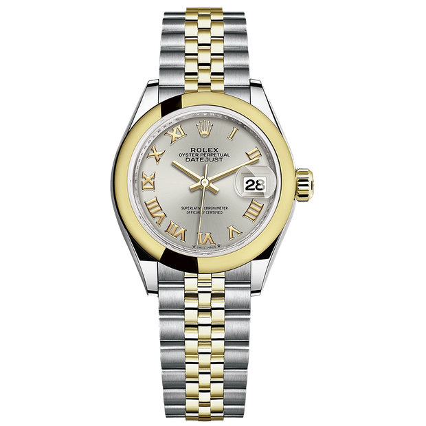 Rolex Lady-Datejust Silver Roman Numeral Dial Domed Bezel 28mm 279163