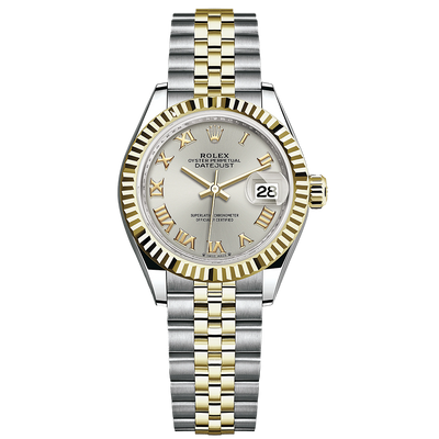 Rolex Lady-Datejust Silver Roman Numeral Dial Fluted Bezel 28mm 279173