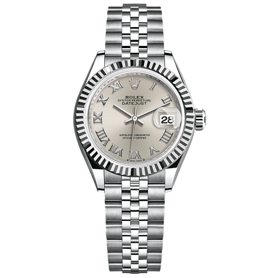 Rolex Lady-Datejust Silver Roman Numeral Dial Fluted Bezel 28mm 279174