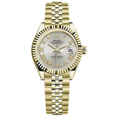 Rolex Lady-Datejust Silver Roman Numeral Dial Fluted Bezel 28mm 279178